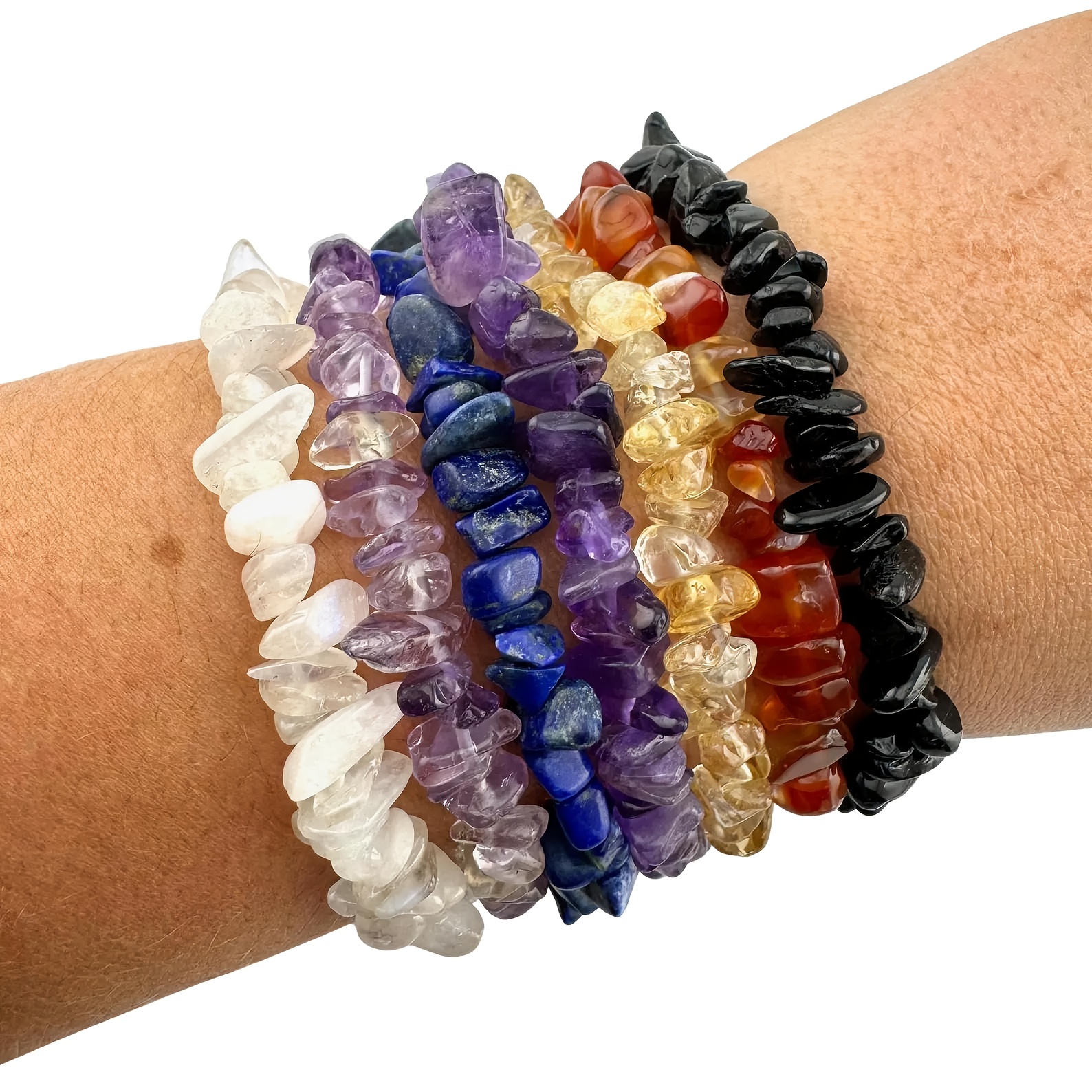 5pc Natural Crystal Stone Chip Bracelets Set
